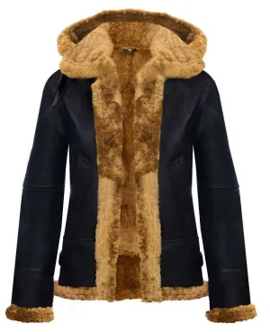 Womens Warmer Hooded Sheepskin Leather Jacket-Orford