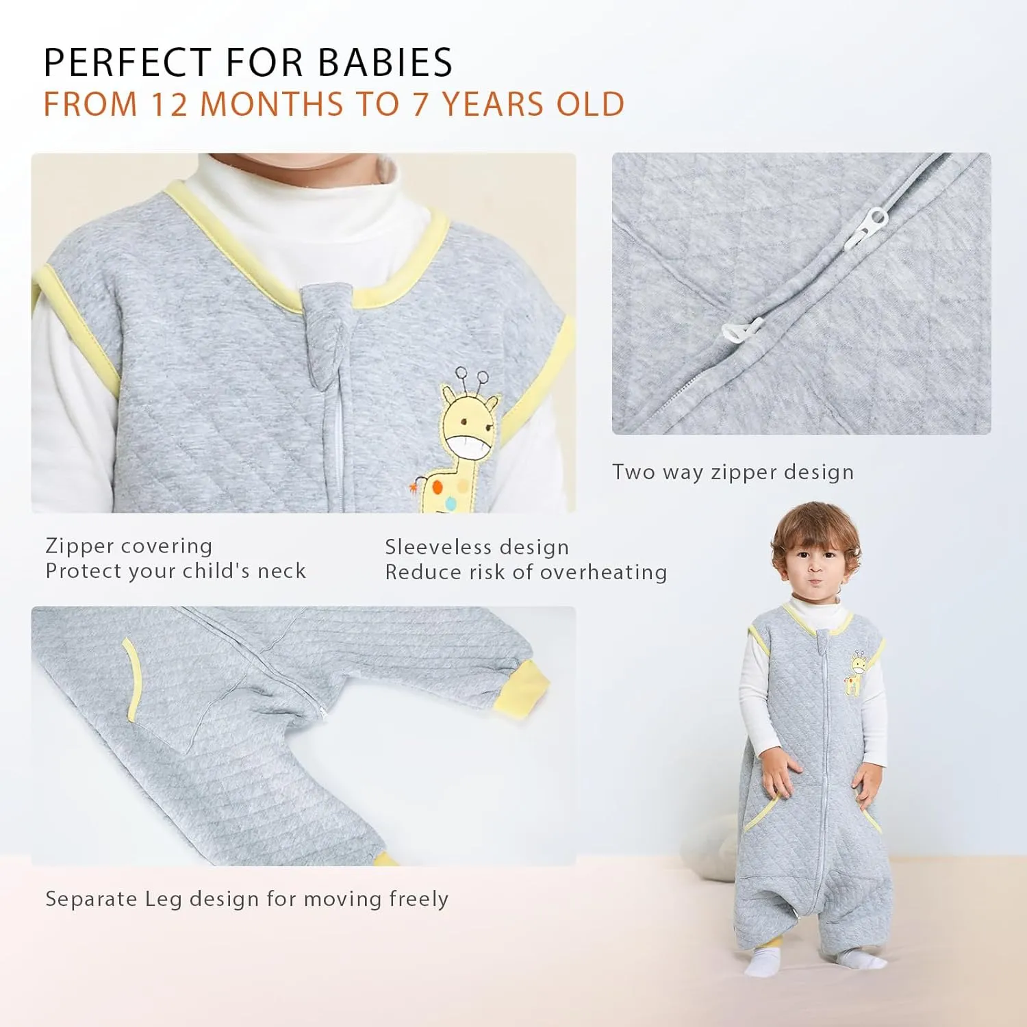 WONDAY Toddler Sleep Sack with Legs, Toddler Sleeping Sack with Feet,Baby Sleep Sack,1.0 TOG Thick Toddler Sleep Sack 3t-5t