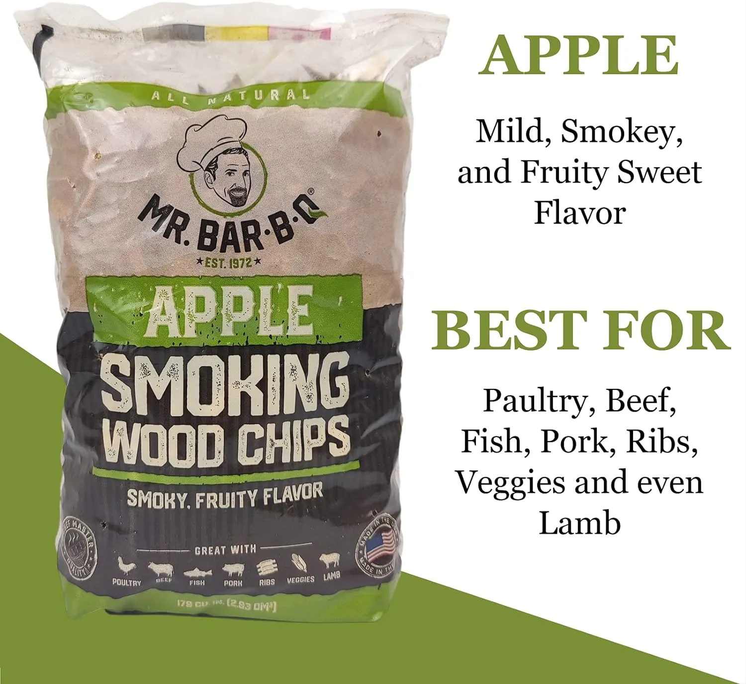Wood Smoker Chips Bundle of 3 Flavors - Apple, Mesquite & Hickory Wood Chips for Smokers, Can be Used on Gas, Charcoal Grill, 3 Variety Flavor for Grilling, BBQ, Camping by Mr. Bar-B-Q(3 x 1.6 Lb Bag)