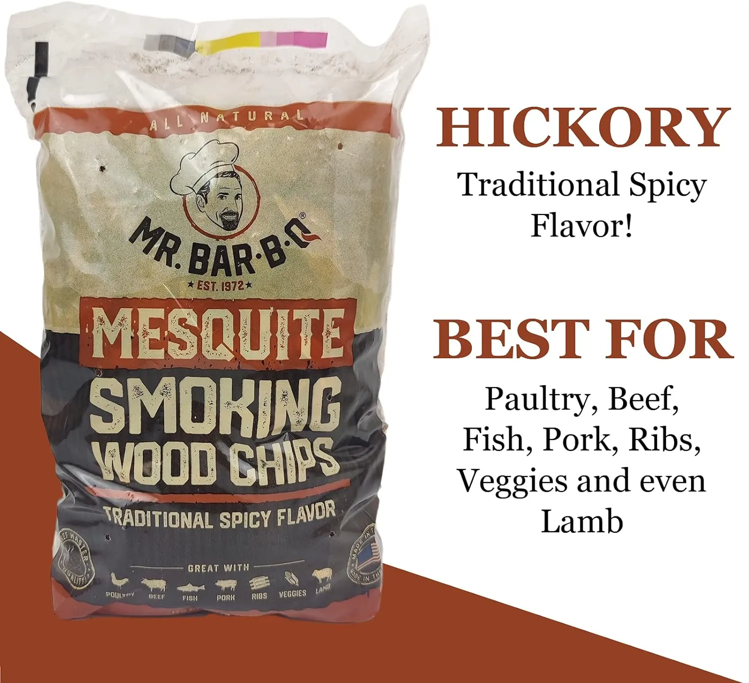 Wood Smoker Chips Bundle of 3 Flavors - Apple, Mesquite & Hickory Wood Chips for Smokers, Can be Used on Gas, Charcoal Grill, 3 Variety Flavor for Grilling, BBQ, Camping by Mr. Bar-B-Q(3 x 1.6 Lb Bag)
