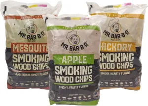 Wood Smoker Chips Bundle of 3 Flavors - Apple, Mesquite & Hickory Wood Chips for Smokers, Can be Used on Gas, Charcoal Grill, 3 Variety Flavor for Grilling, BBQ, Camping by Mr. Bar-B-Q(3 x 1.6 Lb Bag)