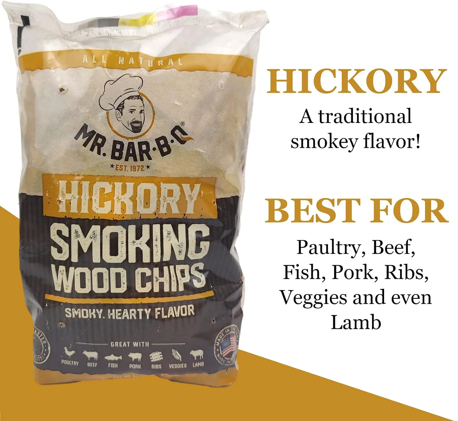 Wood Smoker Chips Bundle of 3 Flavors - Apple, Mesquite & Hickory Wood Chips for Smokers, Can be Used on Gas, Charcoal Grill, 3 Variety Flavor for Grilling, BBQ, Camping by Mr. Bar-B-Q(3 x 1.6 Lb Bag)