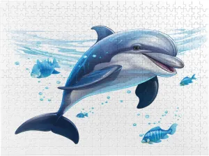Wooden Jigsaw Puzzles 500 Pieces Watercolor Dolphin Fish Puzzle Leisure for Adults Jigsaw Challenging Creative Educational Intellectual Decompressing Family Games Toy Gift