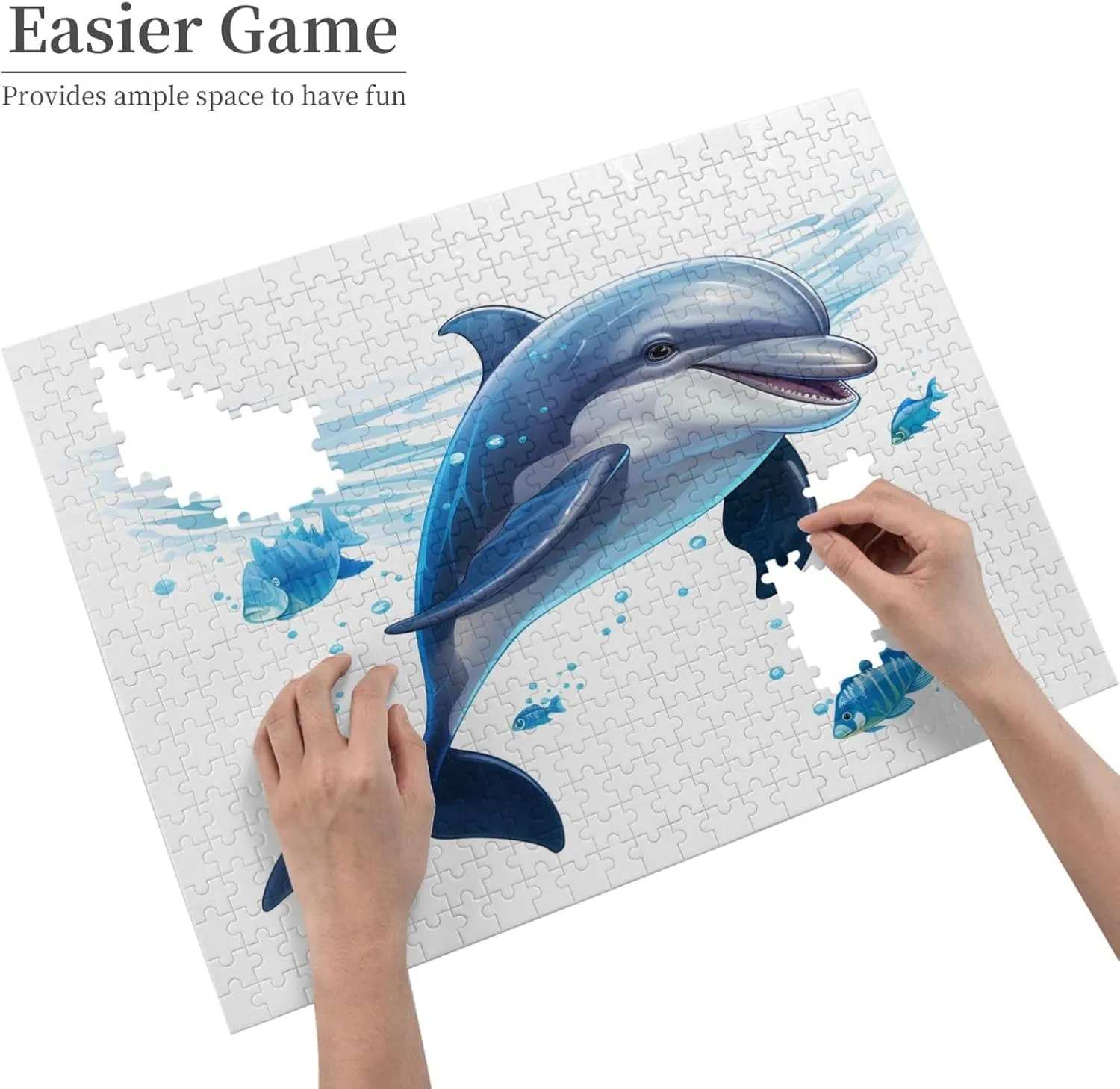 Wooden Jigsaw Puzzles 500 Pieces Watercolor Dolphin Fish Puzzle Leisure for Adults Jigsaw Challenging Creative Educational Intellectual Decompressing Family Games Toy Gift