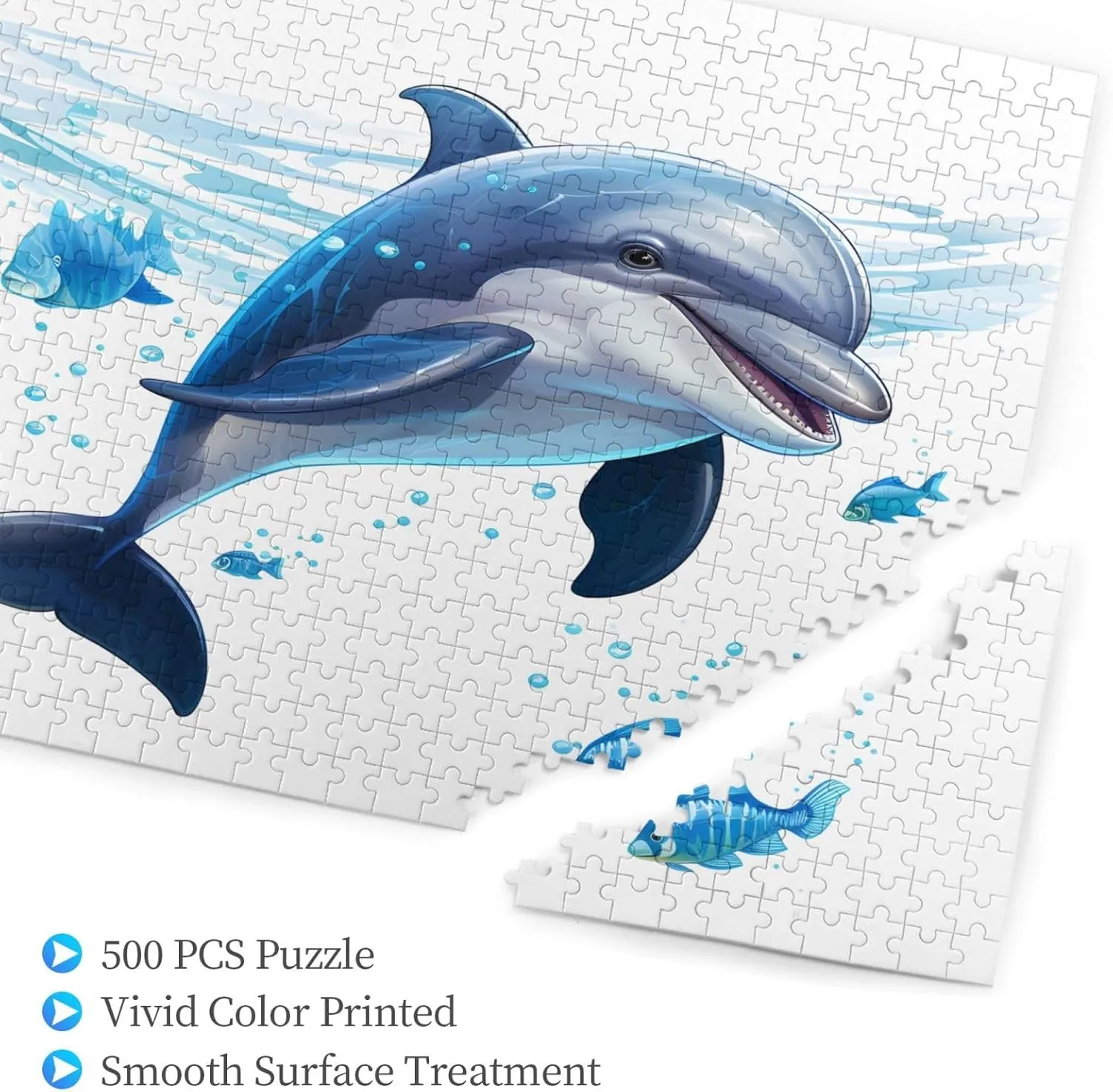 Wooden Jigsaw Puzzles 500 Pieces Watercolor Dolphin Fish Puzzle Leisure for Adults Jigsaw Challenging Creative Educational Intellectual Decompressing Family Games Toy Gift