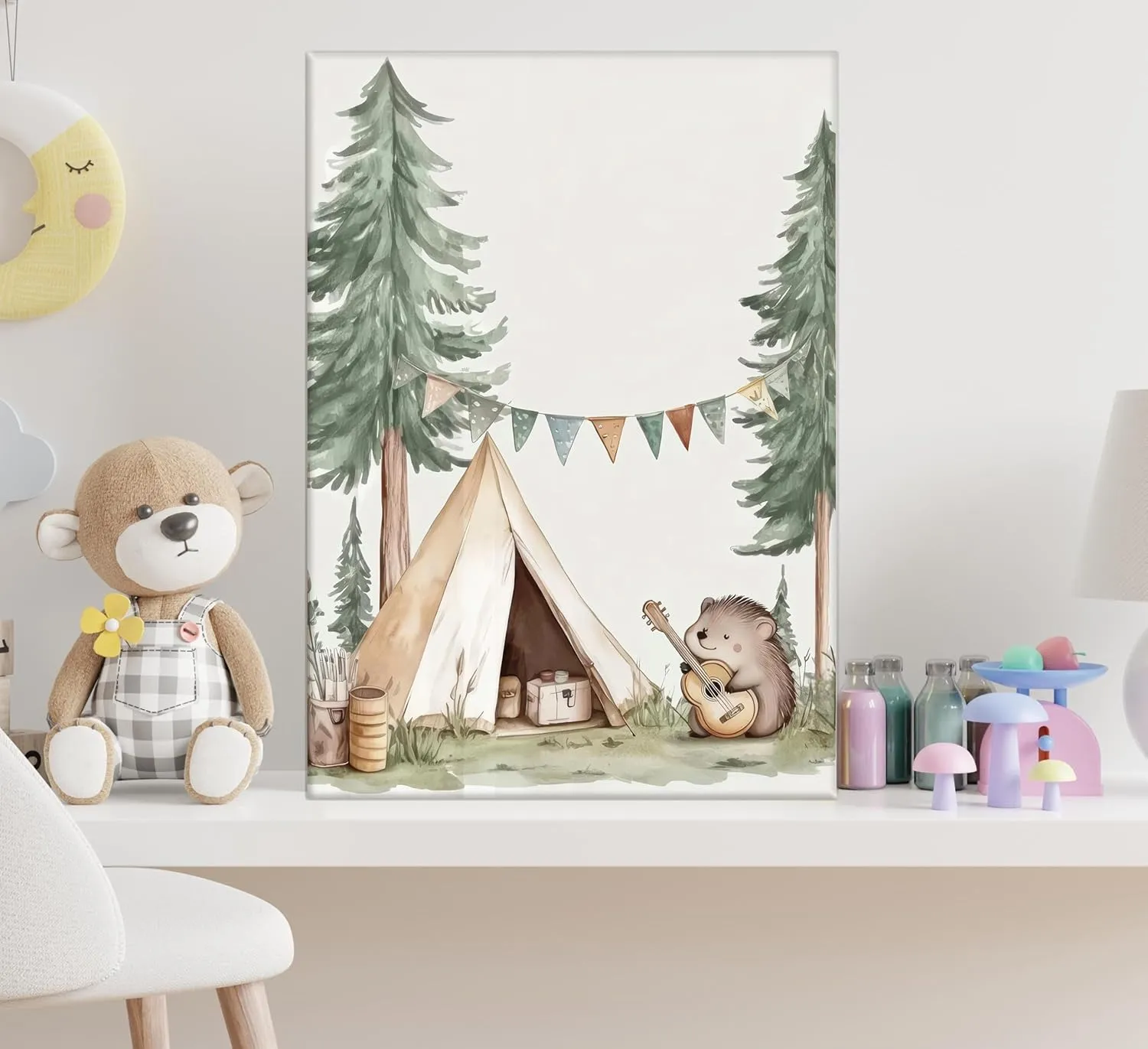 Woodland Animal Nursery Canvas Wall Art Fox Bear Rabbit Hedgehog Paintings Pictures Safari Nursery Wall Decor Forest Animals Camping Campfire Poster Print Artwork for Boys Kids Room Home Decoration