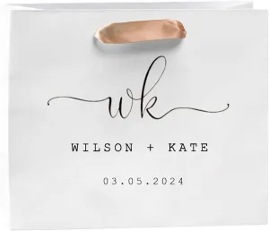 Wtuye Custom Gift Bags with Ribbon Handles,Personalized Wedding Gift Bags for Hotel Guests,Welcome Gift Bags For Wedding,Bridal Shower,Birthday Party,Baby Shower-300GSM (White gift bag 3.2*9.8*7.9'')