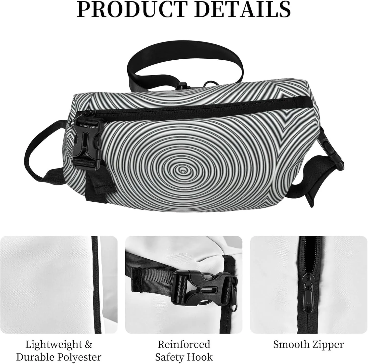 WURTON Optical Spin Illusion Print Crossbody Backpack Cross Pack Lightweight Sling Bag Travel, Hiking