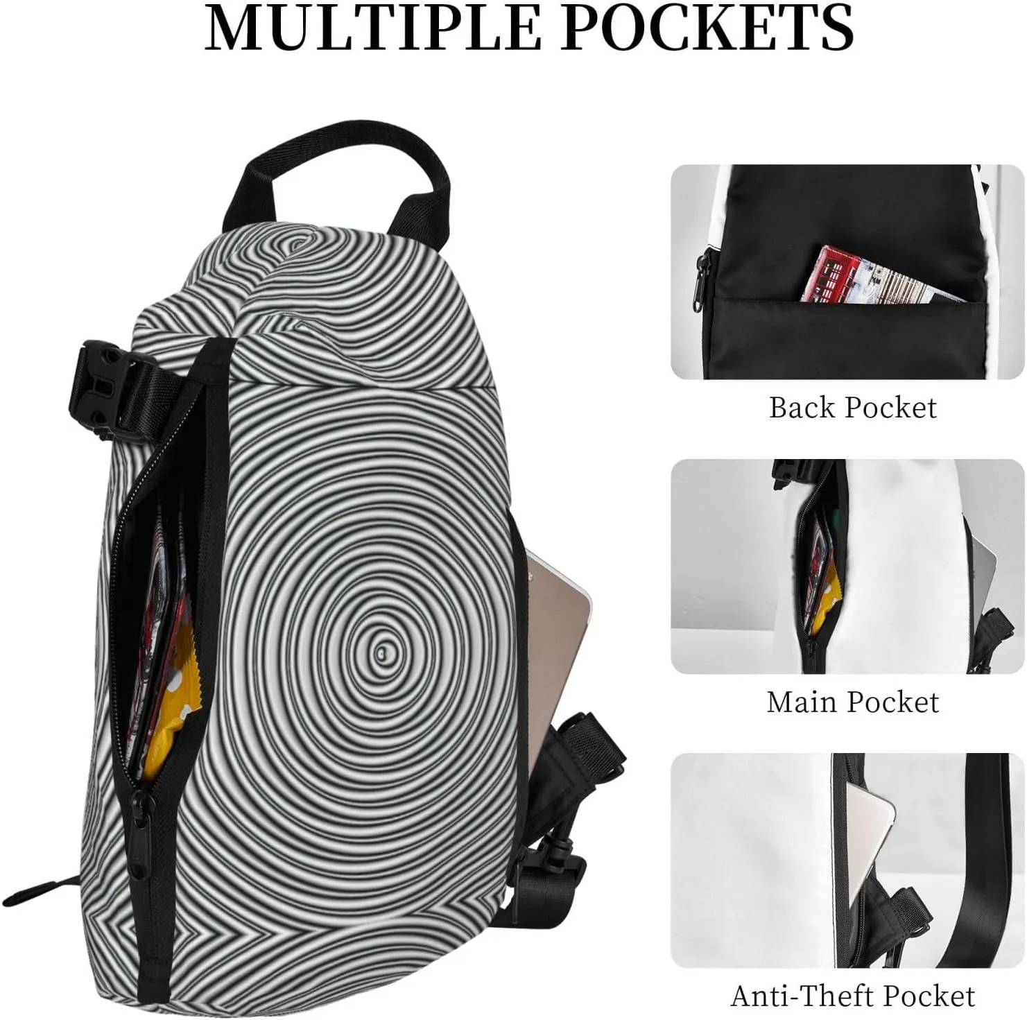 WURTON Optical Spin Illusion Print Crossbody Backpack Cross Pack Lightweight Sling Bag Travel, Hiking