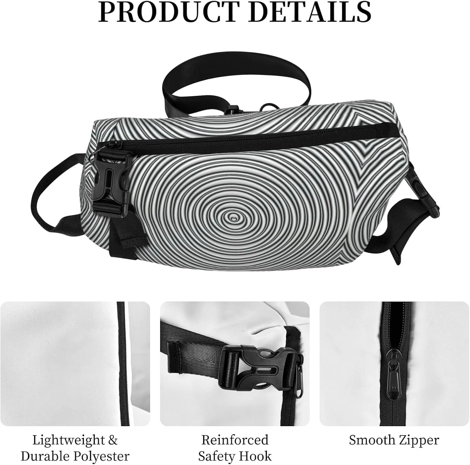 WURTON Optical Spin Illusion Print Crossbody Backpack Cross Pack Lightweight Sling Bag Travel, Hiking
