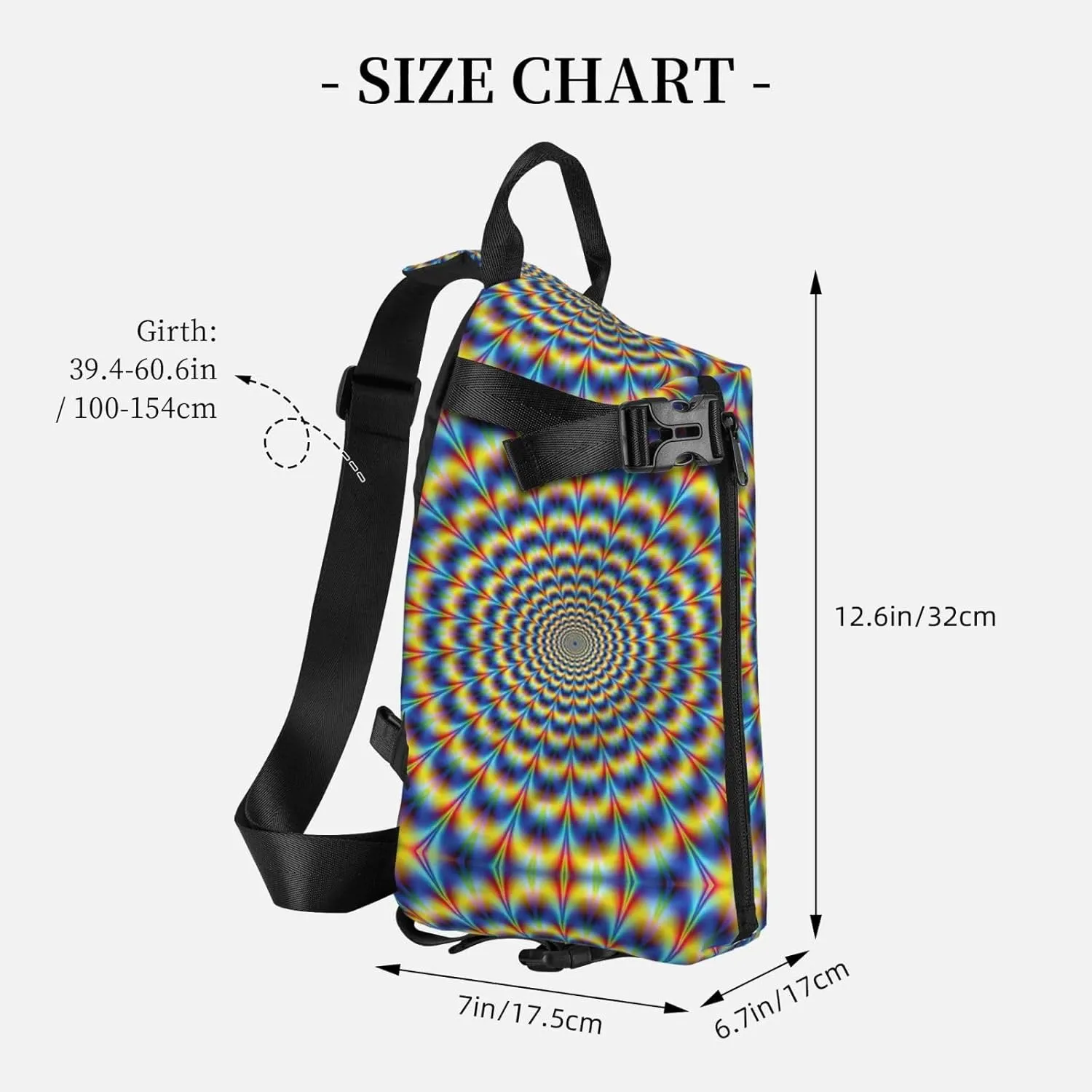 WURTON Spiral Optical Illusion Gif Print Crossbody Backpack Cross Pack Lightweight Sling Bag Travel, Hiking