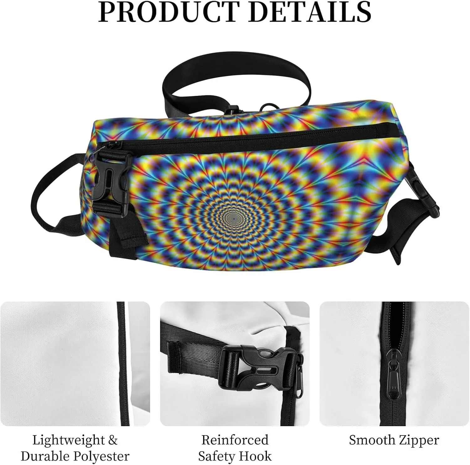 WURTON Spiral Optical Illusion Gif Print Crossbody Backpack Cross Pack Lightweight Sling Bag Travel, Hiking