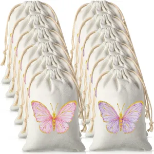 Xuniea 12 Pcs Butterfly Party Favor Bags Butterfly Candy Bags with Drawstring for Kids Girls Birthday Baby Shower Wedding Goodies Gifts Party Supplies