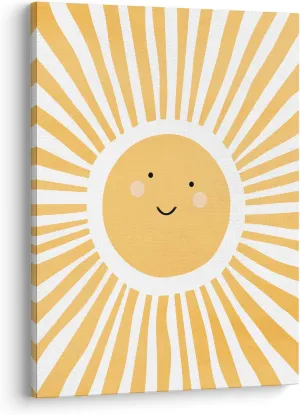 XWELLDAN Cute Cartoon Smiling Sun Cheerful Nursery Wall Art Canvas Prints,Watercolor Boho Neutral Sun Sunshine Wall Art Decor for Kids Baby Bedroom Nursery Playroom, 11 x 14 Inch, Framed