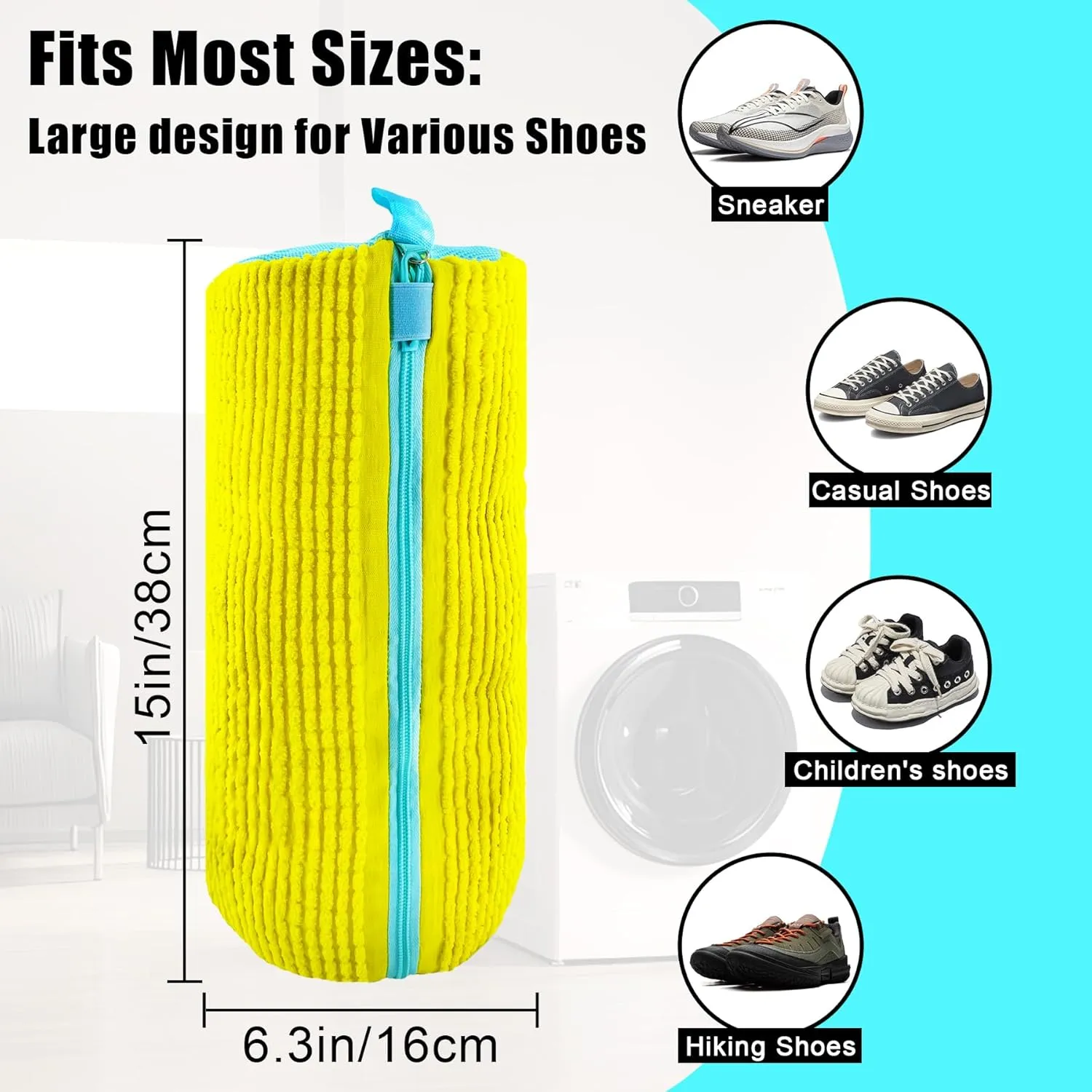XXL Shoe Washing Machine Bag - 2-Pack Reusable Shoe Cleaning Bags, 360° Deep Clean for Sneakers, Tennis Shoes, and Slippers, Includes 2 Shoe Storage Dust Bags (Yellow)