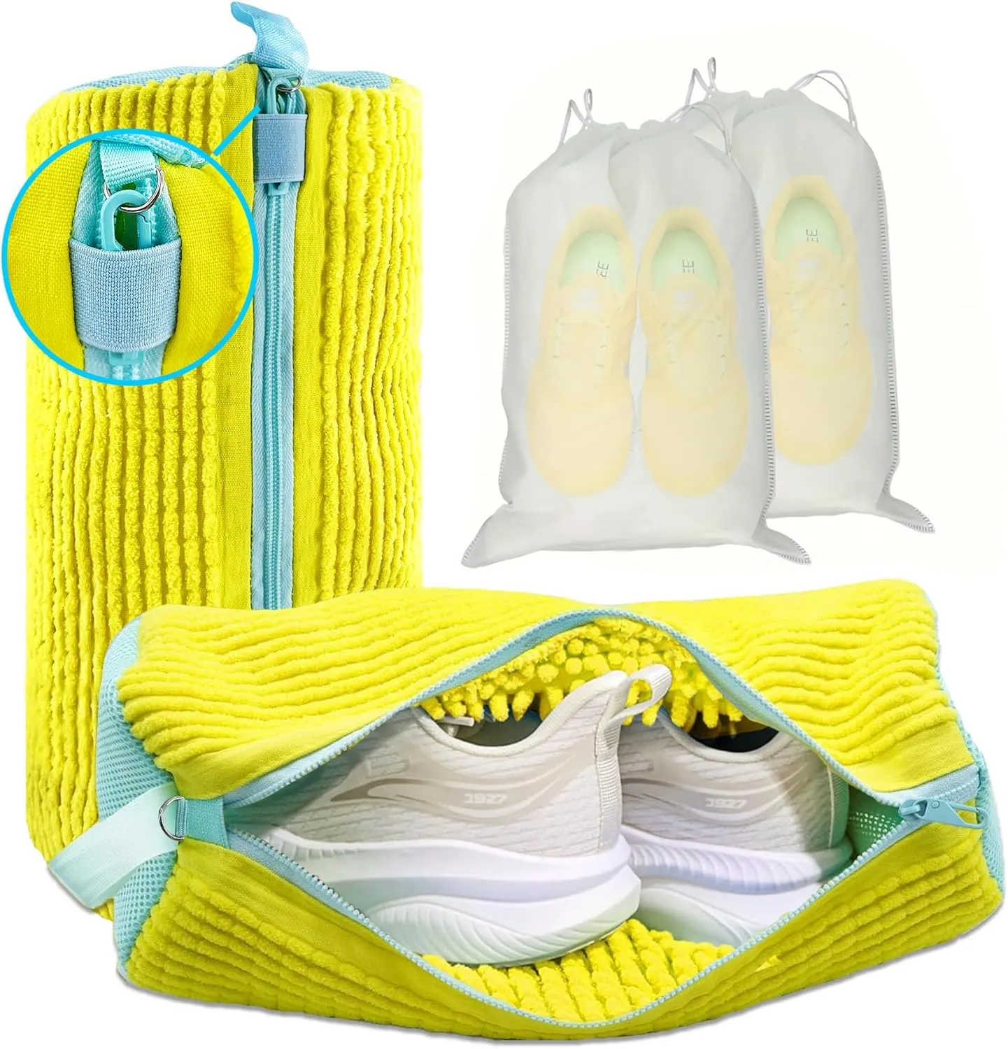 XXL Shoe Washing Machine Bag - 2-Pack Reusable Shoe Cleaning Bags, 360° Deep Clean for Sneakers, Tennis Shoes, and Slippers, Includes 2 Shoe Storage Dust Bags (Yellow)