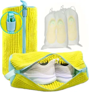 XXL Shoe Washing Machine Bag - 2-Pack Reusable Shoe Cleaning Bags, 360° Deep Clean for Sneakers, Tennis Shoes, and Slippers, Includes 2 Shoe Storage Dust Bags (Yellow)