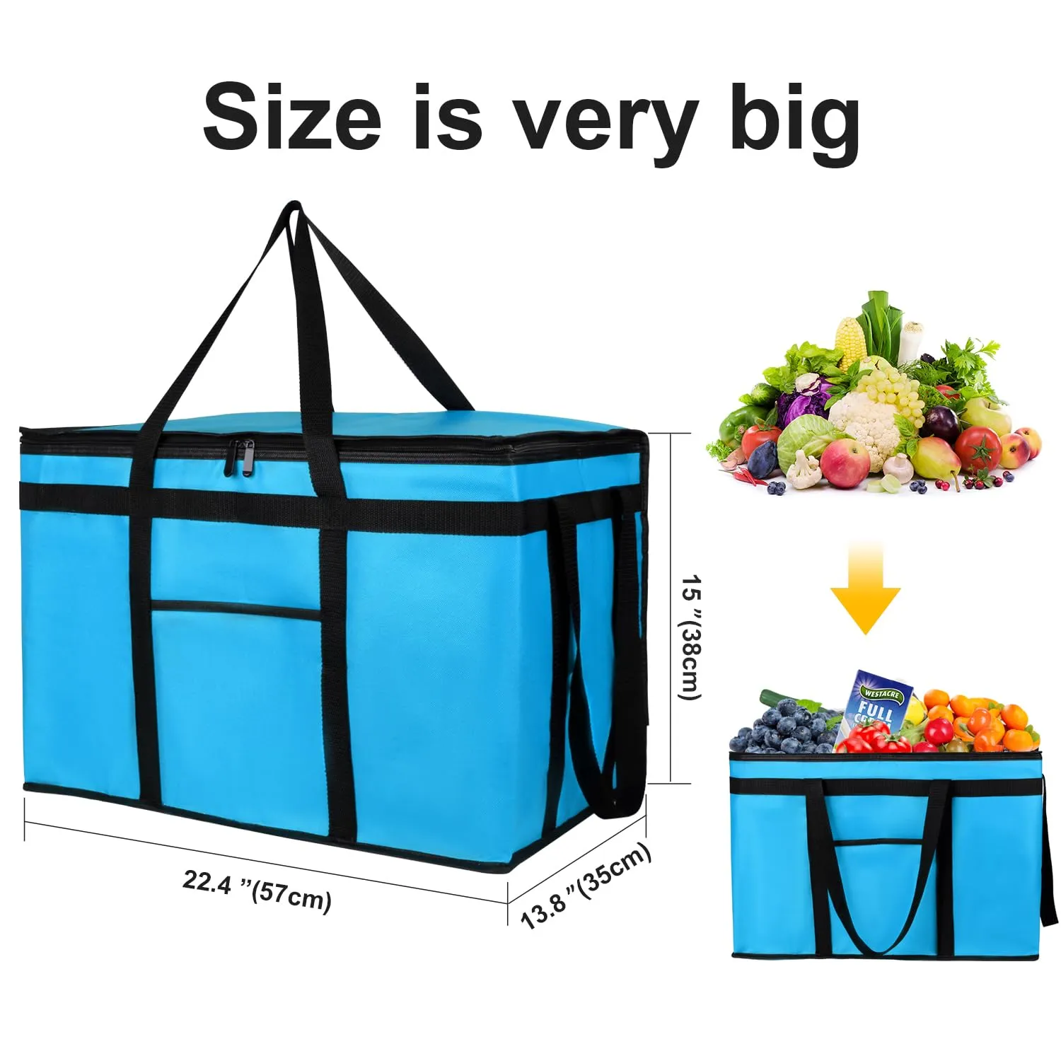 XXXL Insulated Food Delivery Bag Cooler Bags Keep Food Warm Catering Therma for doordash Catering Cooler Bags Keep Food Warm Catering Therma Catering Shopper hot Blue Blue…