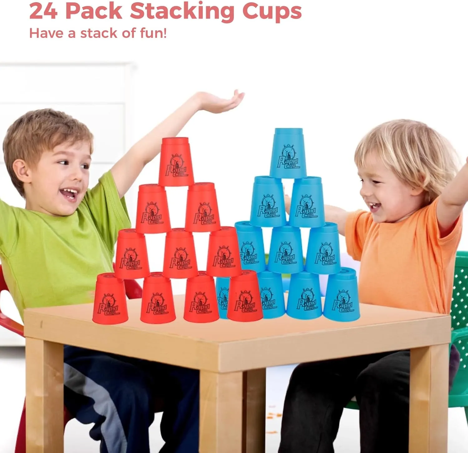 yeesport Sport Stacking Cups, 24pcs Sports Stacking Cups Speed Training Game for Challenge Competition Travel Party Gift for Kids and Adults (Blue & Red)