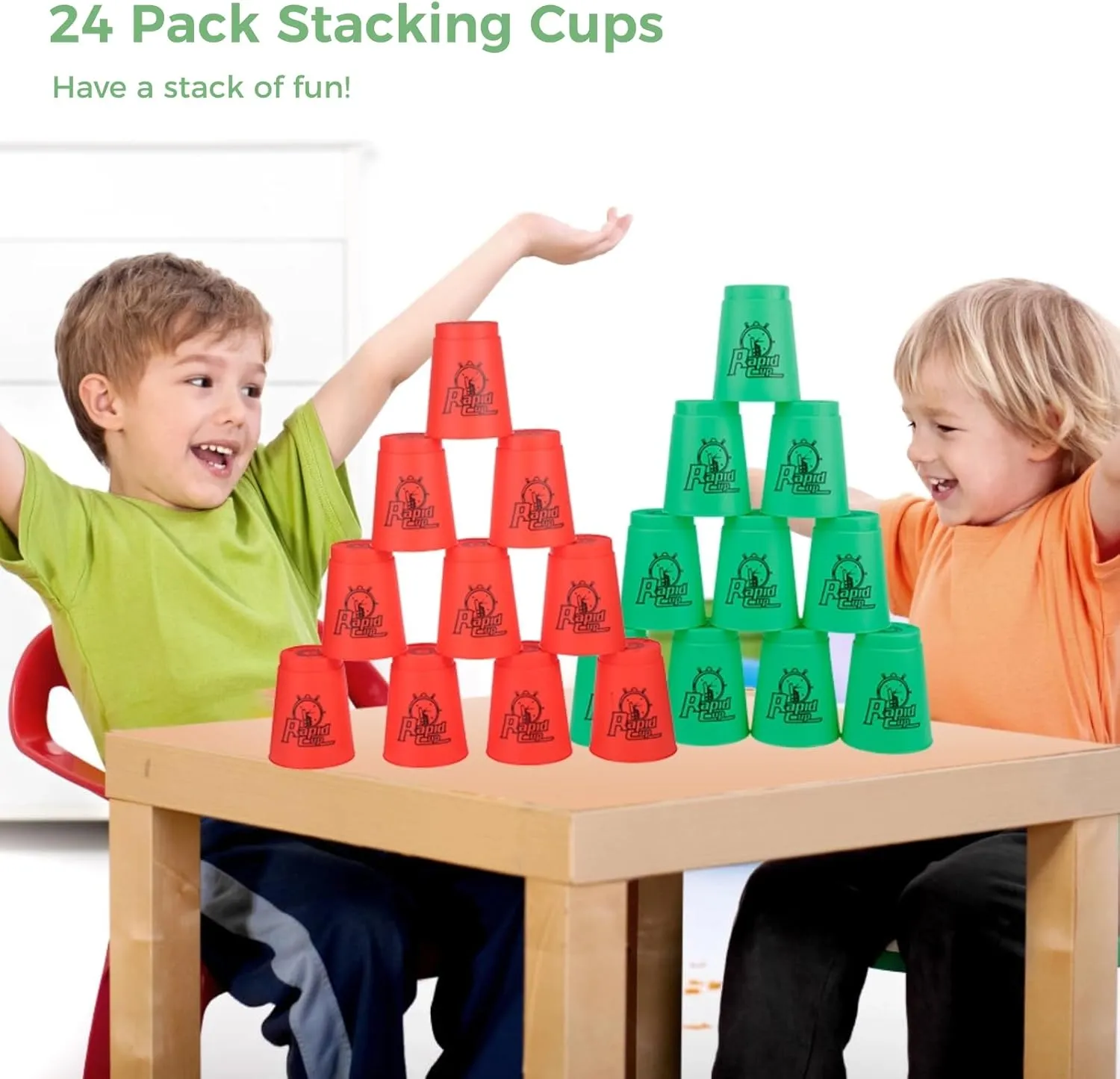yeesport Sport Stacking Cups, 24pcs Sports Stacking Cups Sport Training Game for Challenge Competition Travel Party Gift for Kids and Adults (Red Green)
