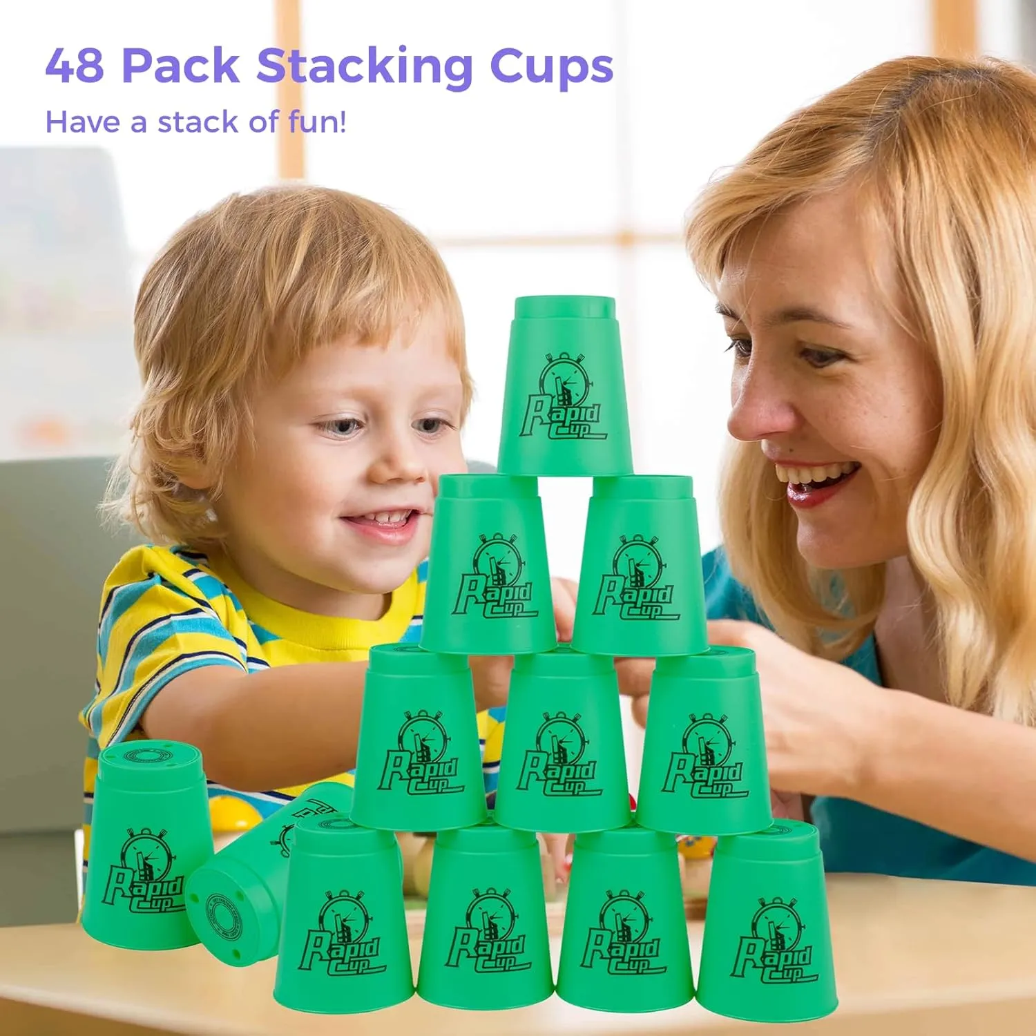yeesport Sport Stacking Cups, 48pcs Sports Stacking Cups Speed Training Games for Travel Party Challenge Competition Gift for Kids and Adults (Blue Green Orange Purple)