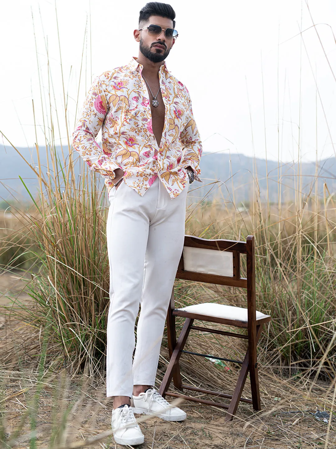 Yellow Chintz Printed Full Sleeves Cotton Shirt