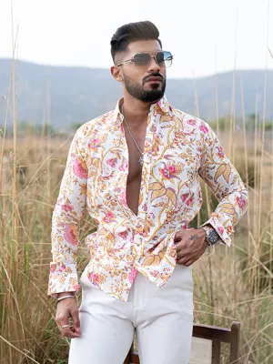 Yellow Chintz Printed Full Sleeves Cotton Shirt