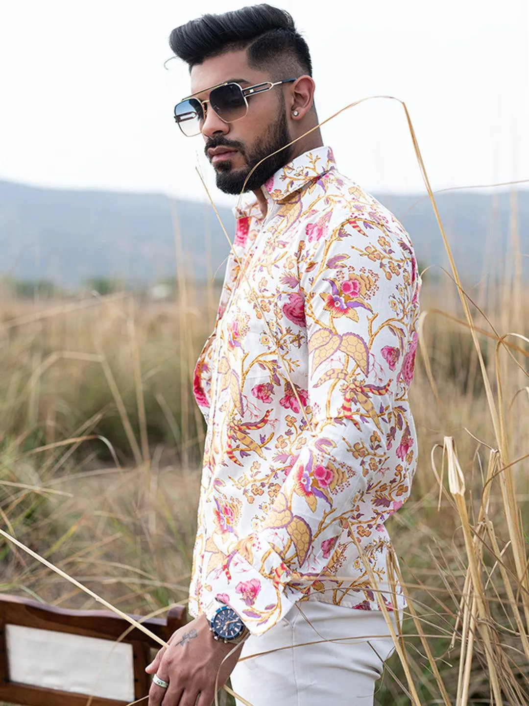 Yellow Chintz Printed Full Sleeves Cotton Shirt
