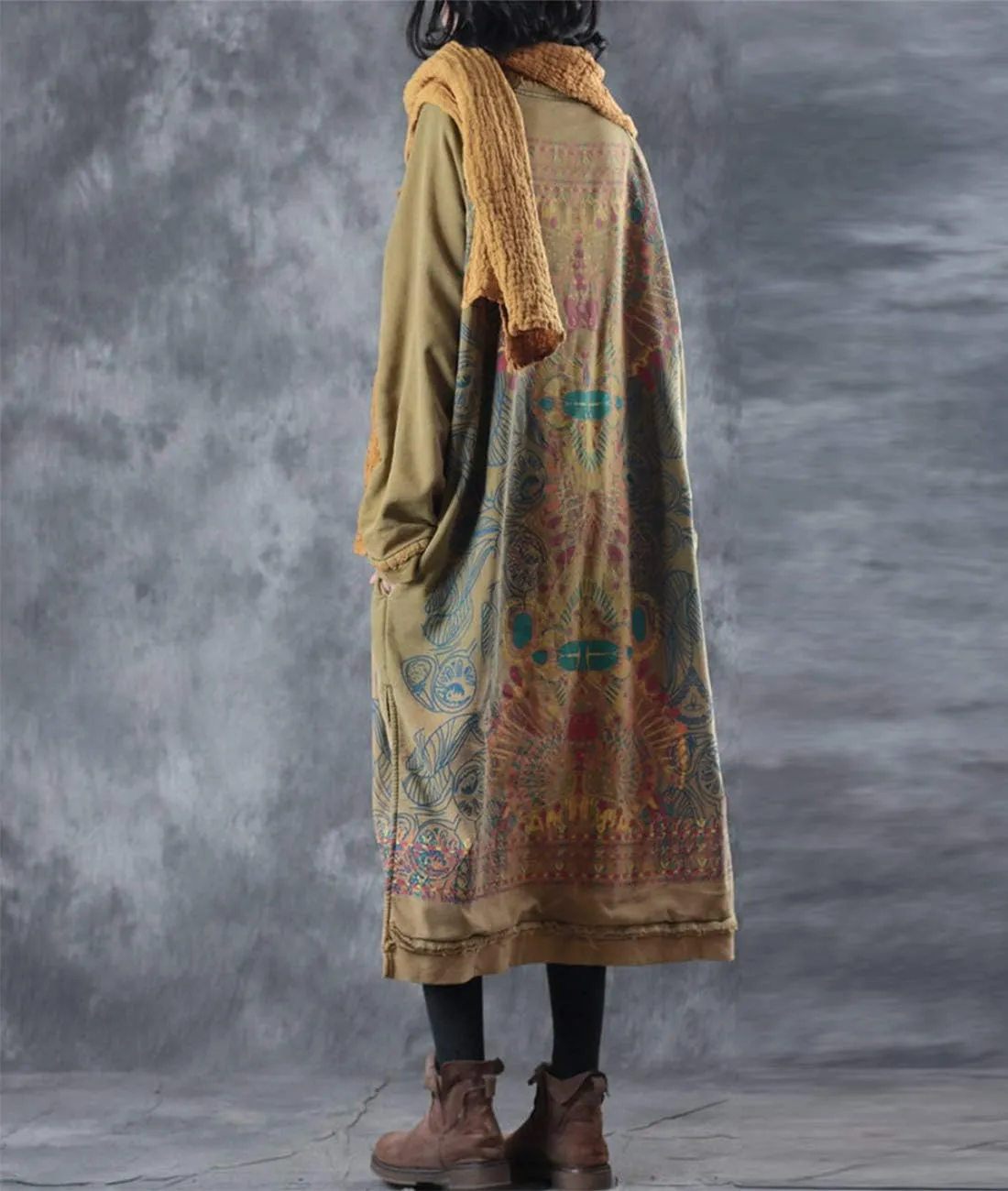 YESNO Women Long Loose Fit Sweatshirt Dress Ombre Ethnic Printed 4/5 Sleeve Side Slit with Pockets Tunic Pullover JGP
