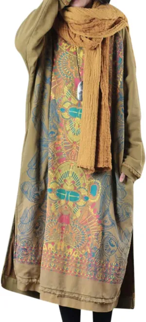 YESNO Women Long Loose Fit Sweatshirt Dress Ombre Ethnic Printed 4/5 Sleeve Side Slit with Pockets Tunic Pullover JGP