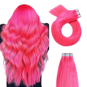 YILITE 20pcs 40G Fashion Pink Tape in Hair Extensions - 14 inch Remy Human Hair Seamless Skin Weft