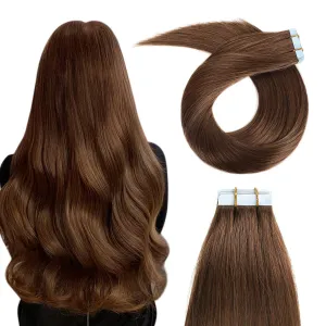 YILITE Tape in Hair Extensions #4 Medium Brown Color Remy Human Hair Silky Straight Seamless Skin Weft Real Natural Hair Tape in Extensions 20pcs 40g 14 inches
