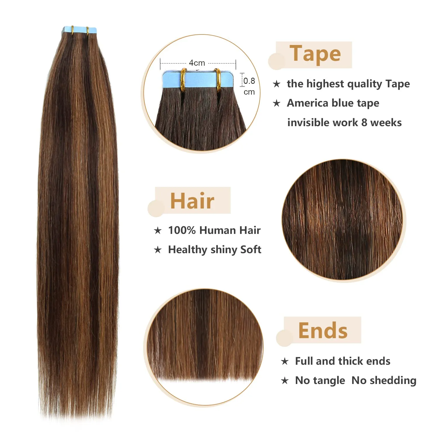 YILITE Tape in Hair Extensions Balayage Darkest Brown Roots Fading to Darkest Brown and Chestnut Brown 40g 20pcs Real Remy Tape in Human Hair Extensions Straight 16 inches