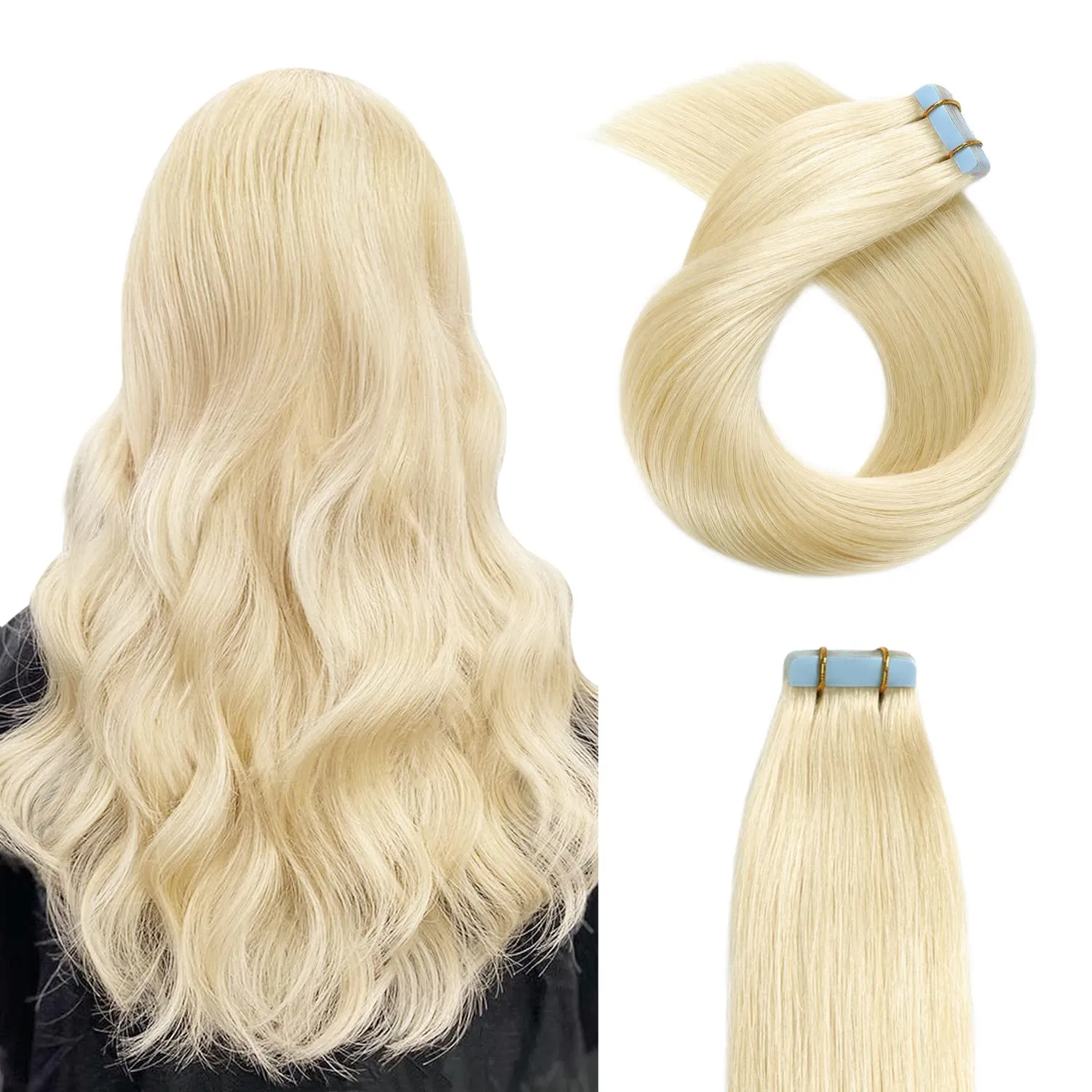 YILITE Tape in Hair Extensions - Real Human Hair, 60 Platinum Blonde, 16 Inch, Invisible, 40g, Natural, 20 Pcs (16 Inches #60)