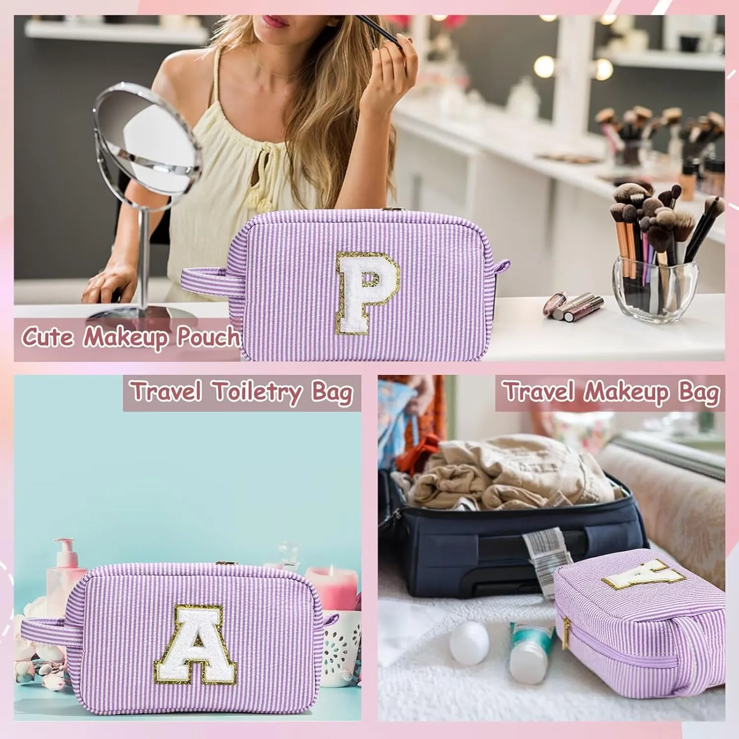YOOLIFE Birthday Gifts for 4 5 6 7 8 9 10 11 12 13 14 15 16 Year Old Girl Gifts, Purple Gifts for Women Teen Girls Kids Her Daughter, Monogram Initial Girls Makeup Bag, Letter E