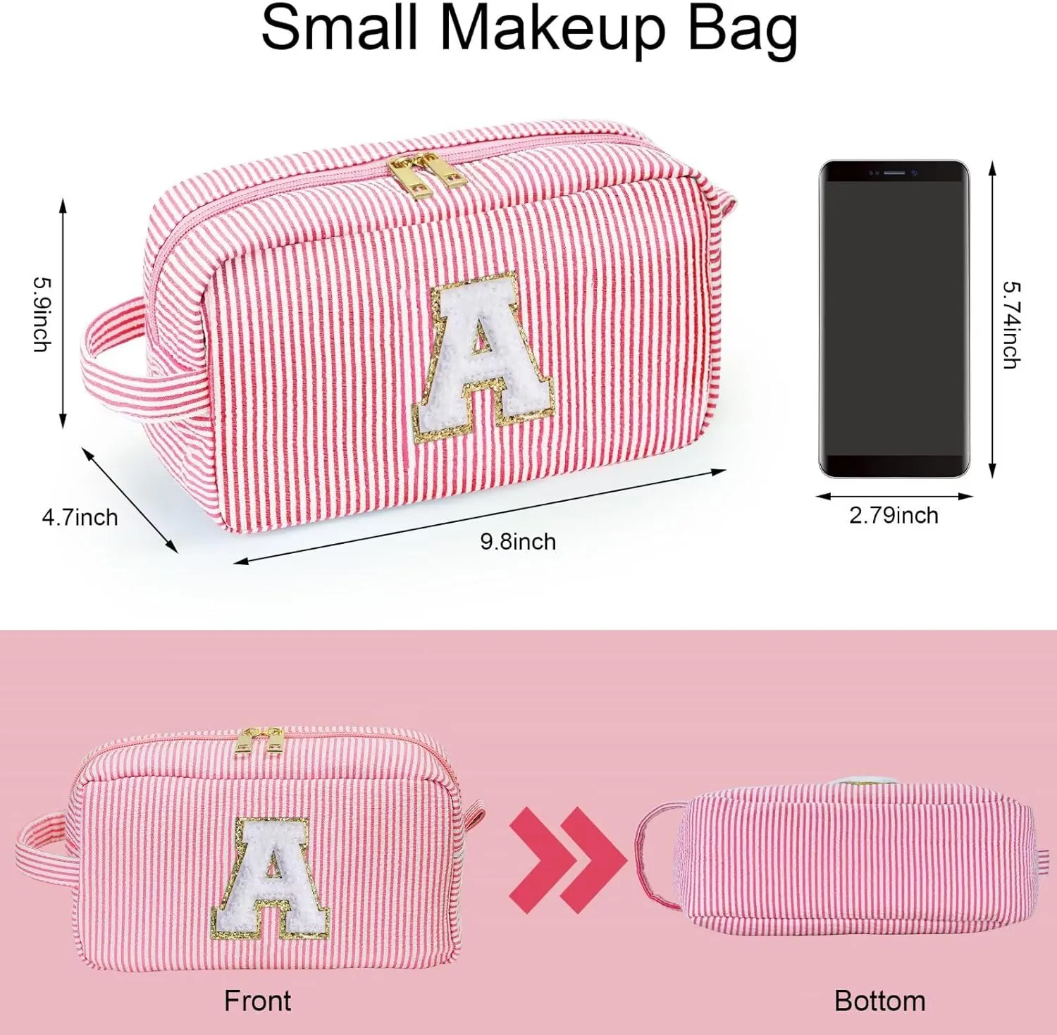 YOOLIFE Birthday Gifts for 4 5 6 7 8 9 10 11 12 13 14 Year Old Girl, Teen Girl Gifts Trendy Stuff, Initial Makeup Bag, Travel Toiletry Pouch, Pink M