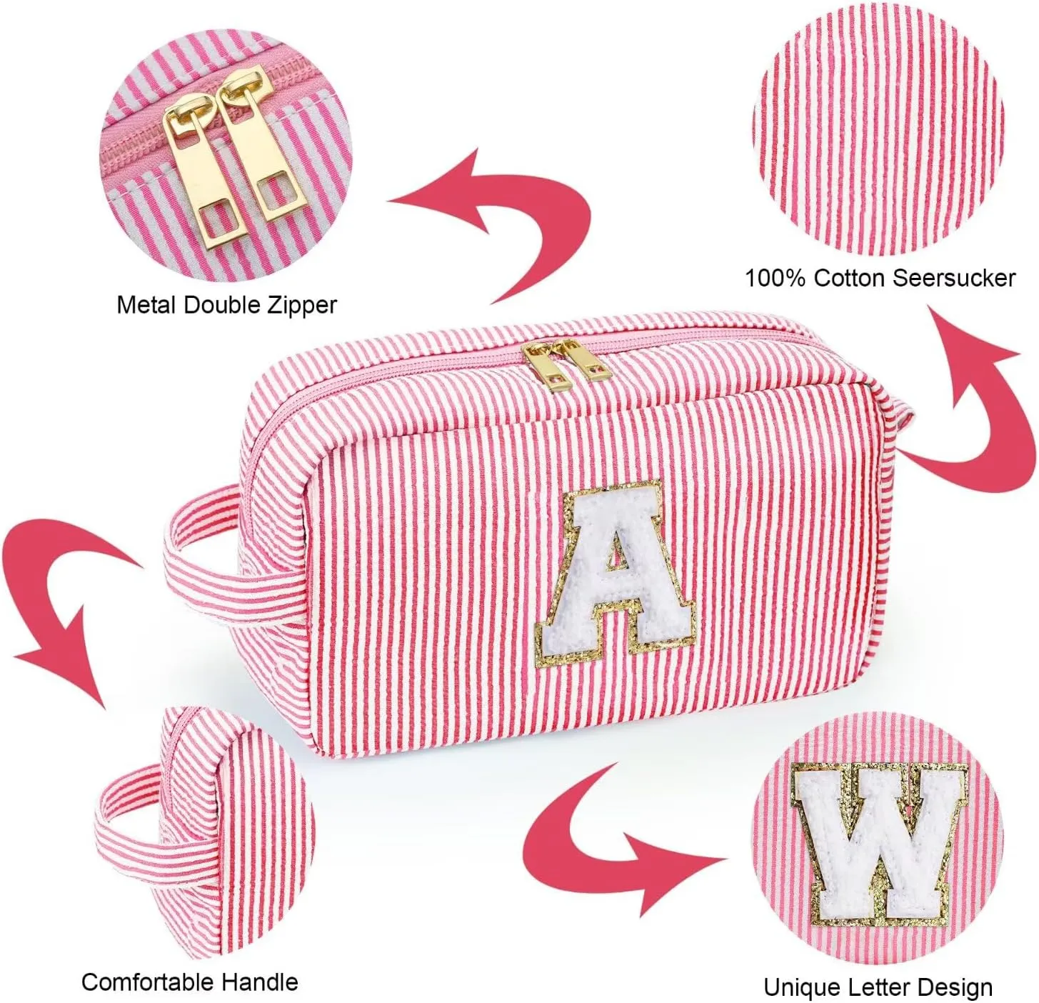 YOOLIFE Birthday Gifts for 4 5 6 7 8 9 10 11 12 13 14 Year Old Girl, Teen Girl Gifts Trendy Stuff, Initial Makeup Bag, Travel Toiletry Pouch, Pink M