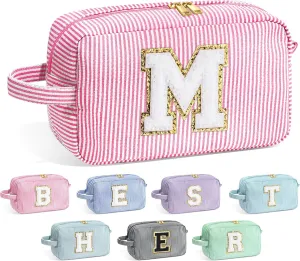 YOOLIFE Birthday Gifts for 4 5 6 7 8 9 10 11 12 13 14 Year Old Girl, Teen Girl Gifts Trendy Stuff, Initial Makeup Bag, Travel Toiletry Pouch, Pink M