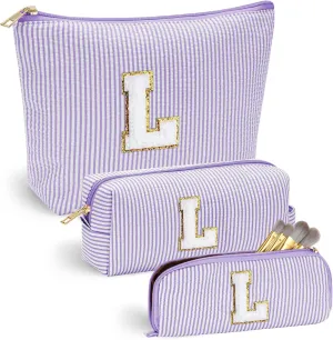 YOOLIFE Birthday Gifts - Personalized Cute Makeup Bag Set for Women | Cosmetic Bags with 3 Pieces Toiletry Makeup Pouch in Pink, Blue, Purple, Green | Makeup Storage, Travel