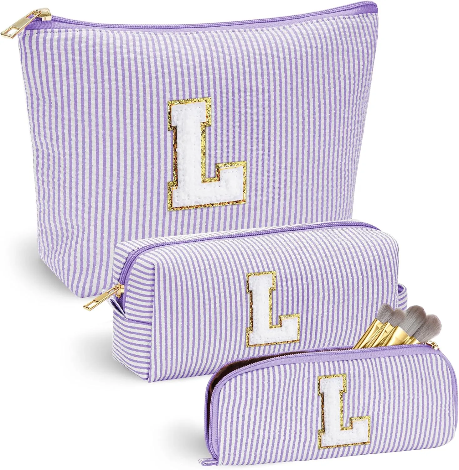 YOOLIFE Birthday Gifts - Personalized Cute Makeup Bag Set for Women | Cosmetic Bags with 3 Pieces Toiletry Makeup Pouch in Pink, Blue, Purple, Green | Makeup Storage, Travel