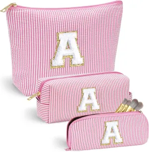 YOOLIFE Birthday Gifts - Personalized Initial Cute Pink Cosmetic Makeup Bag Make Up Bag Travel Toiletry Bag for Her Mom Girlfriend Wife Teacher Skincare for Girls 10-12 A Teenage Girl Gifts