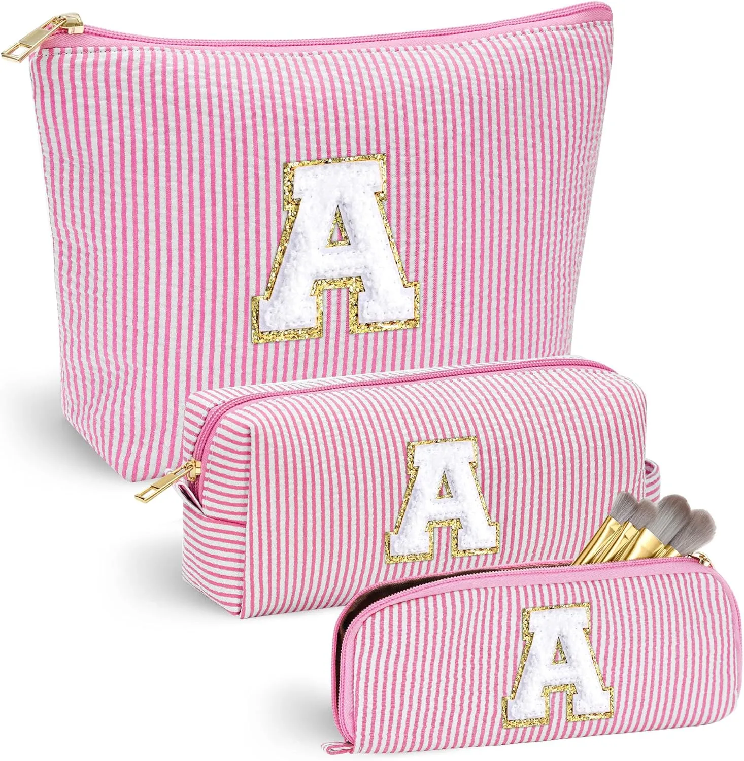 YOOLIFE Birthday Gifts - Personalized Initial Cute Pink Cosmetic Makeup Bag Make Up Bag Travel Toiletry Bag for Her Mom Girlfriend Wife Teacher Skincare for Girls 10-12 A Teenage Girl Gifts