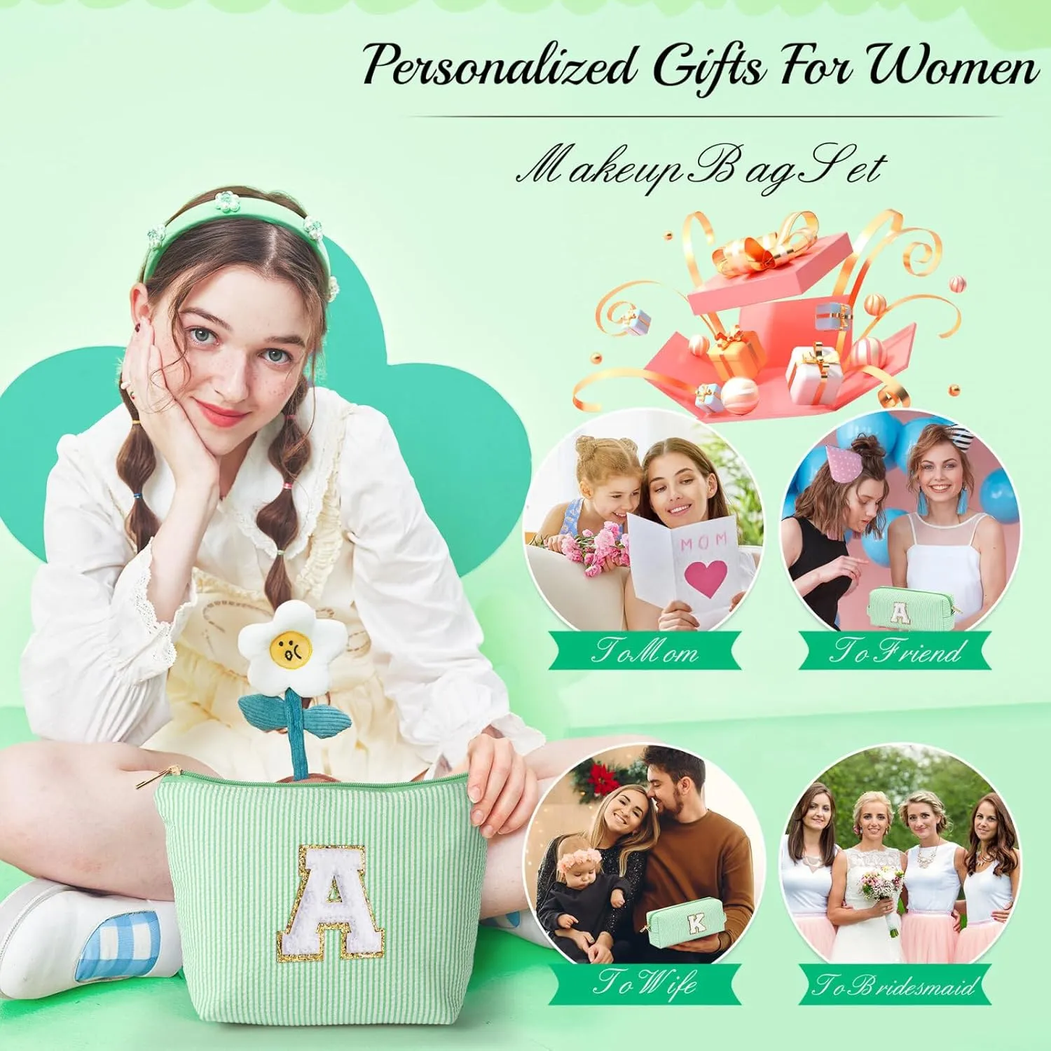 YOOLIFE Cute Makeup Bag | Teen Girl Gifts Trendy Stuff - Cosmetic Bags | Initial Make Up Bag | Personalized Gifts for Girls | Skin Care Bag | Mothers Day Gifts | Teen Girl Gifts Trendy Stuff K