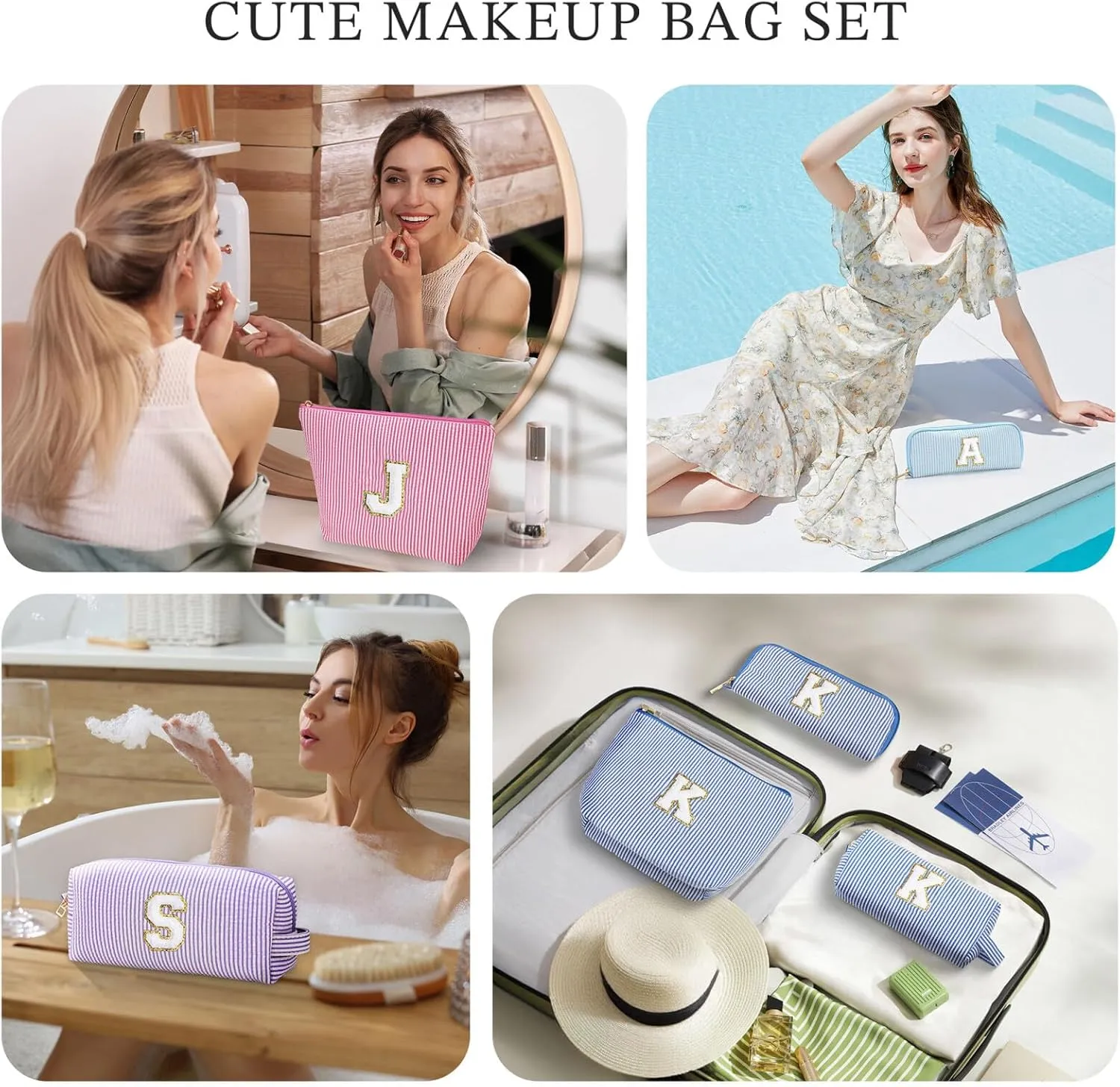 YOOLIFE Initial Makeup Bag - Travel Cosmetic Bag for Women - Personalized Gifts for Bridesmaid, Best Friend, Birthday, Hostess