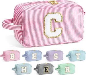 YOOLIFE Makeup Bag for Women - Monogram Cute Initial Pink Makeup Bags Cosmetic Toiletry Pouch Make Up Case for Women Her Best Friend Friendship Sister Teacher, Personalized Birthday Gifts for Women C