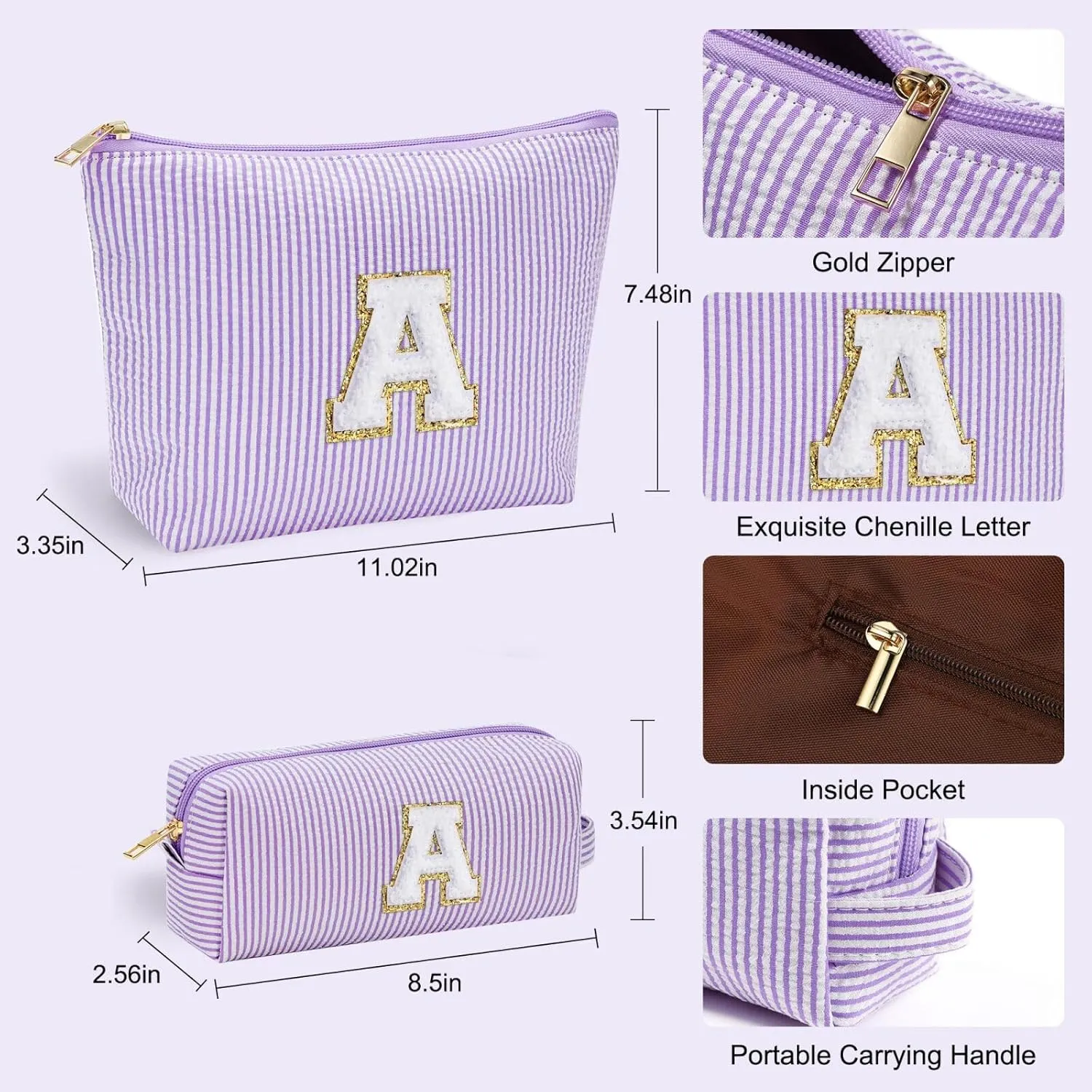 YOOLIFE Purple Cute Travel Makeup Bag - Preppy Makeup Bag Sweet 16 Gifts Sister Girlfriend Gifts Monogram Makeup Bag Make Up Bag Large Cosmetic Bags for Women Friend Birthday Gifts Preppy Stuff M