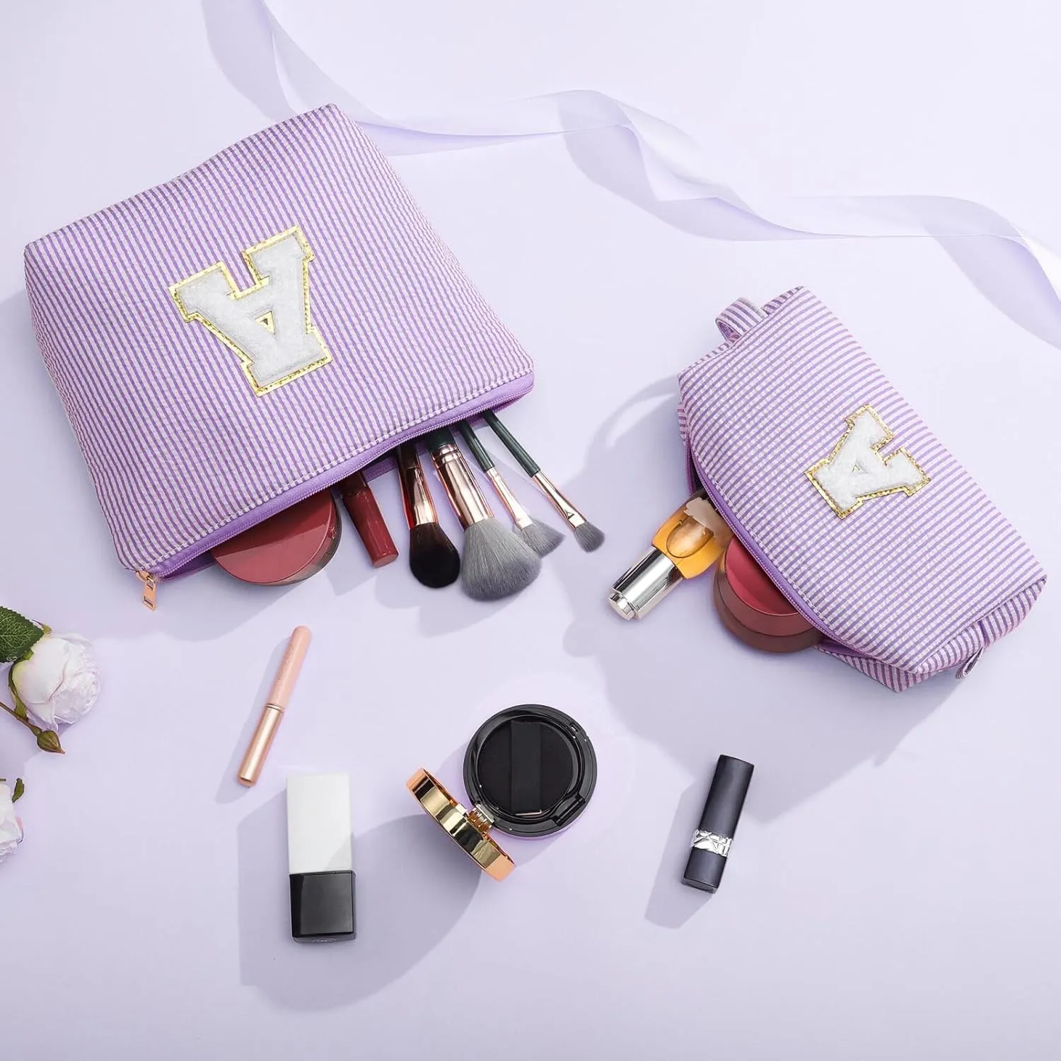 YOOLIFE Purple Cute Travel Makeup Bag - Preppy Makeup Bag Sweet 16 Gifts Sister Girlfriend Gifts Monogram Makeup Bag Make Up Bag Large Cosmetic Bags for Women Friend Birthday Gifts Preppy Stuff M
