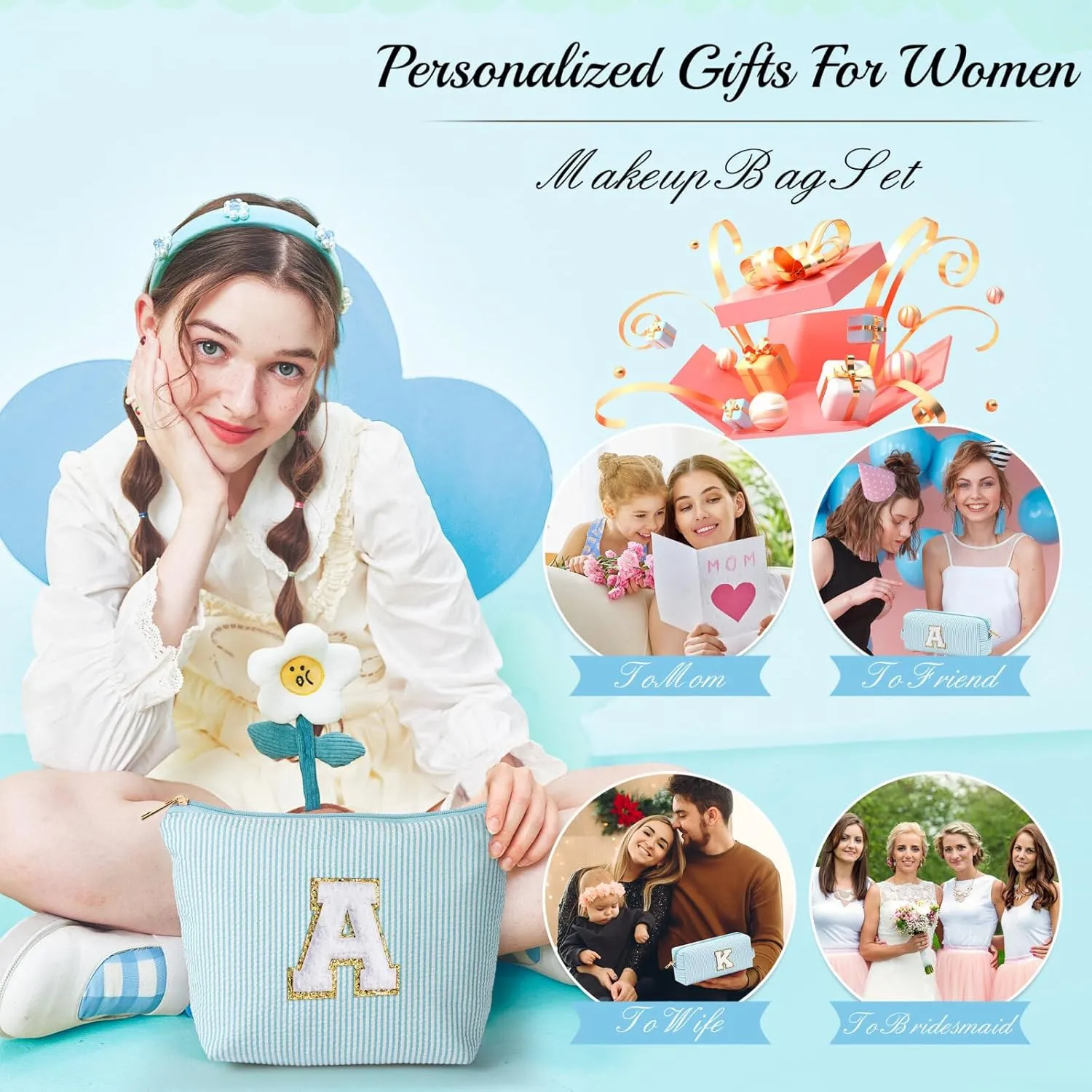YOOLIFE Teen Girl Gifts Trendy Stuff | Cute Makeup Bag for Girls - Cosmetic Bags for Women | Initial Make Up Bag | Personalized Gifts for Women Friends | Skin Care Bag | Christmas Gifts for Girls K