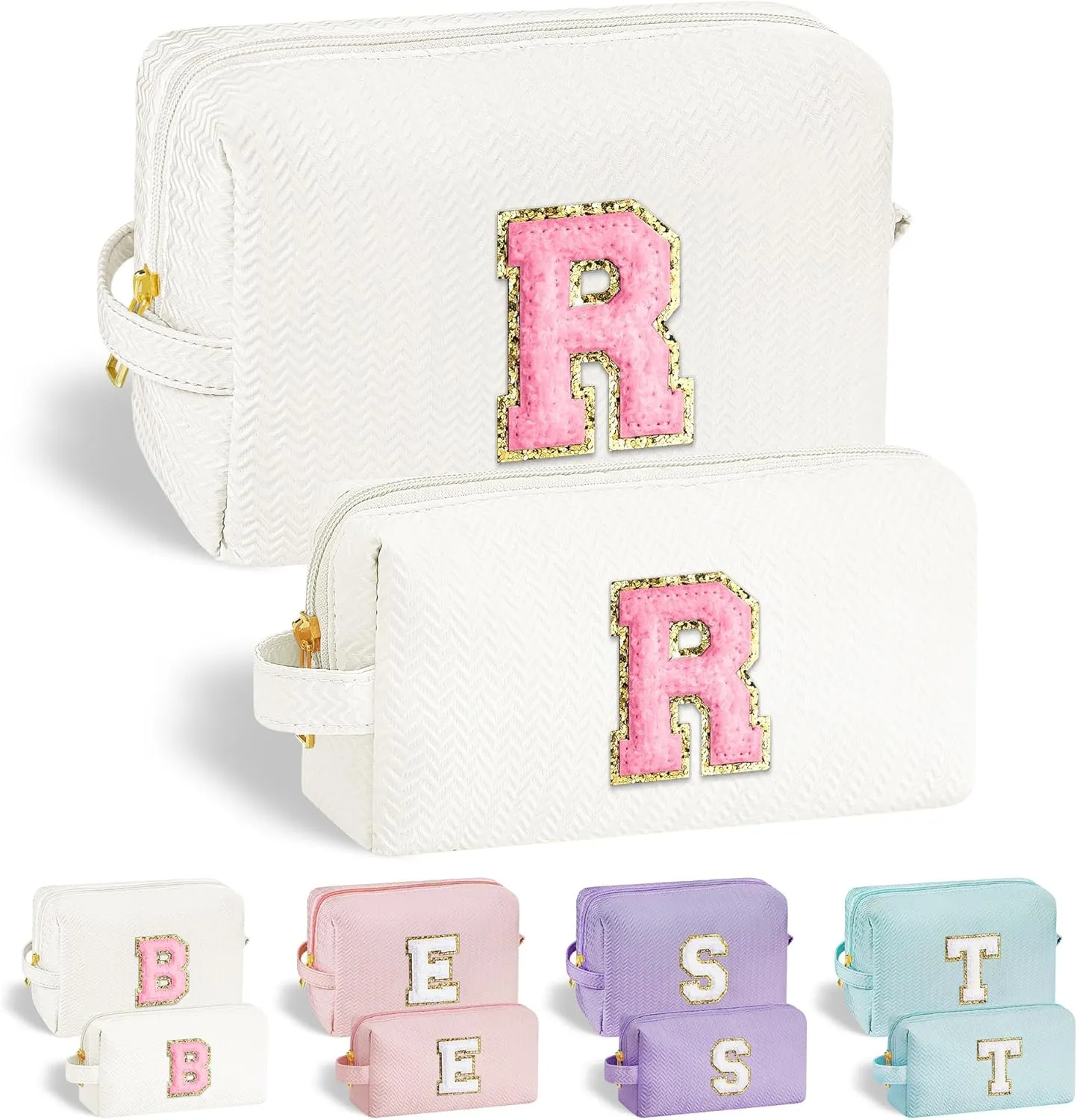 YOOLIFE Travel Makeup Bag Cosmetic Bag, Make Up Bags for Women Large Makeup Bag Skin Care Toiletry Bag Personalized Gifts for Women Her Teen Girlfriend Best Friend Birthday Gifts Mom Teacher R White