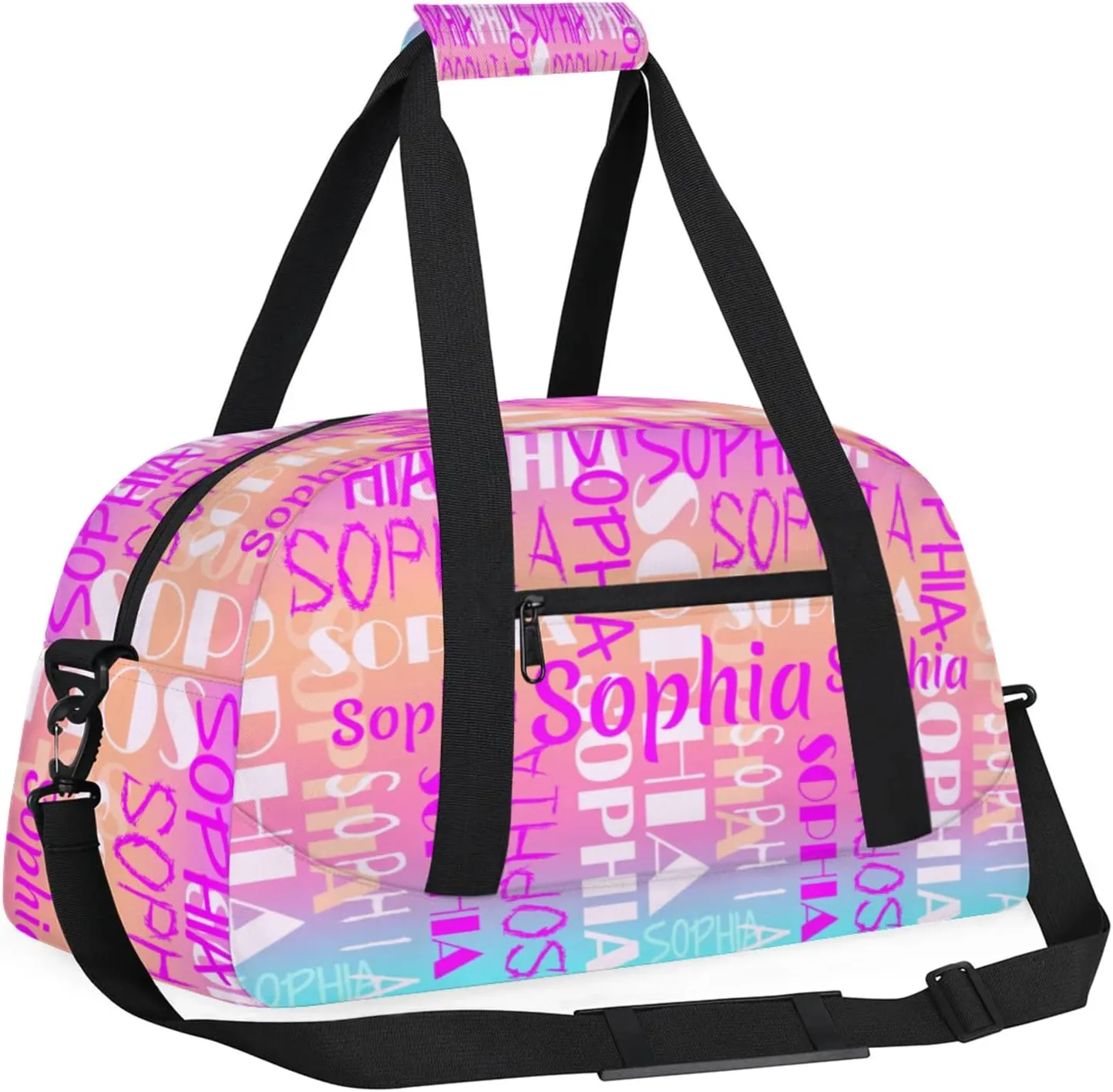 Yzrwebo Custom Name Gym Sport Bag, Personalized Duffel Travel Bag Customized Gymnastics Ballet Dance Bags Small Weekender Overnight Tote Bag for Gifts, Gradient Purple